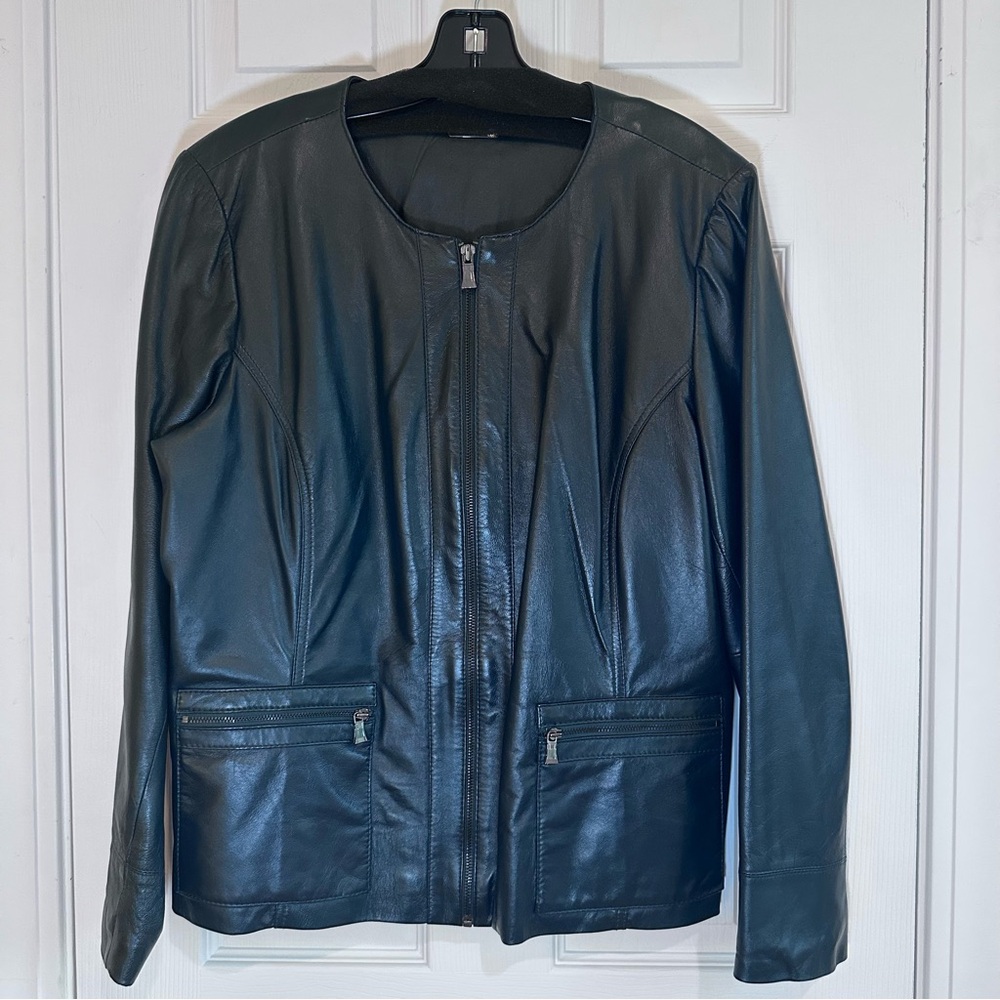 Dana Buchman Black with blue accent Real Leather Jacket Size 16